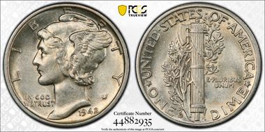 1942-D 10C AU58