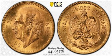 1959-M 10 Peso KM-473  Au MS65