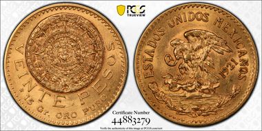 1921/10 20 Peso KM-478  Au AU58