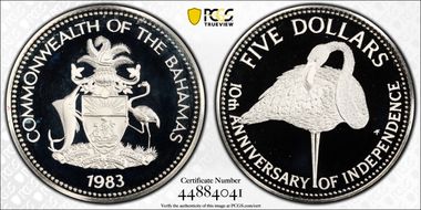 1983-FM $5 10th Ann. Of Independence PR68DCAM