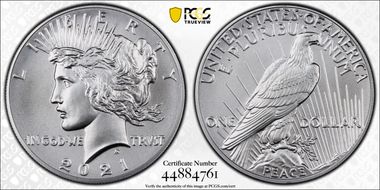 2021 $1 Peace Dollar 100th Anniversary MS70