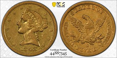 1843-D $5 Medium D VF35