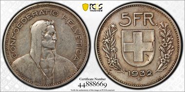 1932 B 5 Fr KM-40  Ag XF40