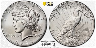 2021 $1 Peace Dollar 100th Anniversary MS70