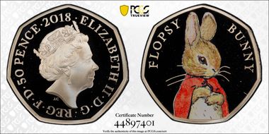 2018 50p S-H45 Flopsy Bunny Ag Beatrix Potter Colorized PR69DCAM