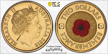 2018 $2 Remembrance Day Red Poppy 30th Ann. $2 Coin Colorized MS66