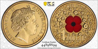 2015 $1 WWI War Heroes-Red Poppy Colorized MS67