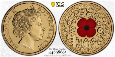 2015 $1 WWI War Heroes-Red Poppy Colorized MS69
