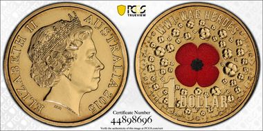 2015 $1 WWI War Heroes-Red Poppy Colorized MS68