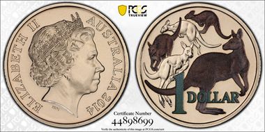 2014 $1 Mob of Roos CuNi  Colorized MS68