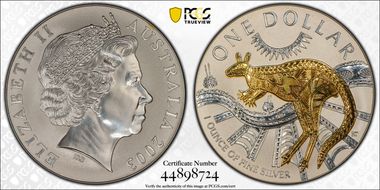 2003 $1 Kangaroo Ag Gilt MS70