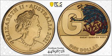 2021 $1 G- Great Barrier Reef Colorized Great Aussie Coin Hunt MS67