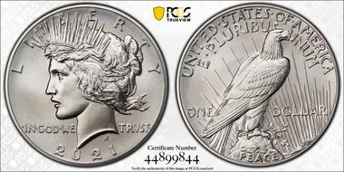 2021 $1 Peace Dollar 100th Anniversary MS70