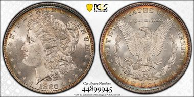 1880 $1 VAM 9, 8/7 Stem MS63