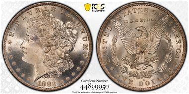 1883-O $1 VAM 36A, Partial E Rev MS65