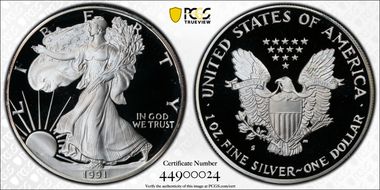 1991-S $1 Silver Eagle PR69DCAM