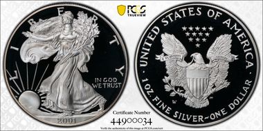 2001-W $1 Silver Eagle PR69DCAM