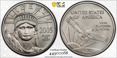 2005 $10 Statue of Liberty MS70