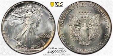 1987 $1 Silver Eagle MS68