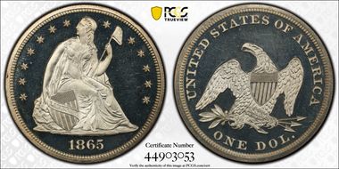 1865 $1 PR66DCAM