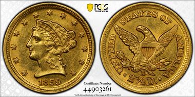 1859-D $2.50 MS60