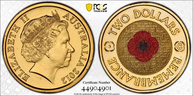 2012-C $2 Remembrance Day Colorized MS66
