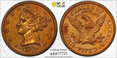 1877 $5 AU55