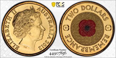 2012 $2 Remembrance Day Colorized MS65