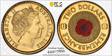 2012 $2 Remembrance Day Colorized MS66