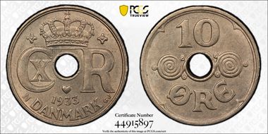 1933 N GJ 10 Øre MS63