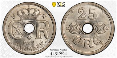 1947 N GJ 25 Øre MS65