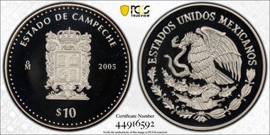 2005-Mo 10 Peso Campeche KM-726  Ag PR69DCAM