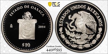 2004-Mo 10 Peso Oaxaca KM-739  Ag PR69DCAM