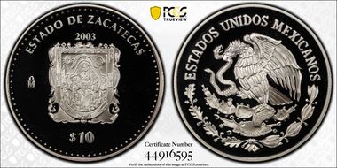 2003-Mo 10 Peso Zacatecas KM-679  Ag PR68DCAM