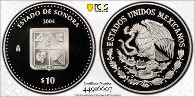 2004-Mo 10 Peso Sonora KM-685  Ag PR69DCAM