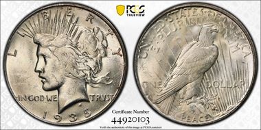 1935-S $1 VAM 4, Doubled Reverse MS61