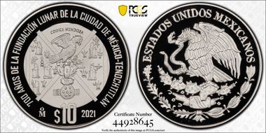 2021-Mo 10 Peso Foundation of Tenochtitlan 700th Anniversary PR70DCAM