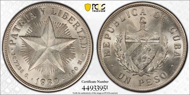 1932 Peso KM-15.2  Ag MS64