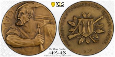1938 Medal Basel Obv-R176 Rev-R157 Ae MS65