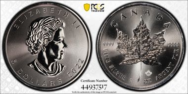 2022 $5 Maple Leaf Ag MS69