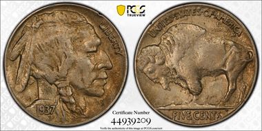 1937-D 5C 3 Legs XF45