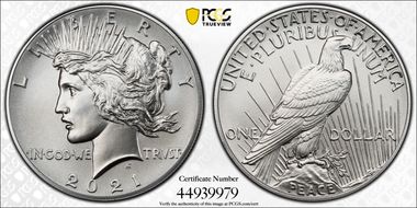 2021 $1 Peace Dollar 100th Anniversary MS70