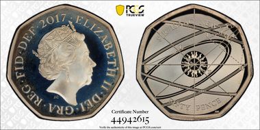 2017 50p S-H39 Isaac Newton Ag PR68DCAM