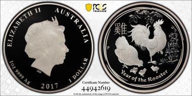 2017-P $1 Year of the Rooster Ag PR70DCAM