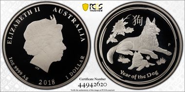 2018-P $1 Year of the Dog Ag PR69DCAM
