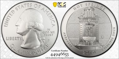 2010-P 25C Hot Springs NP  5 oz Silver SP69