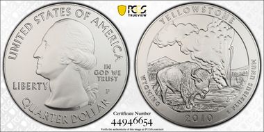 2010-P 25C Yellowstone NP 5 oz Silver SP69