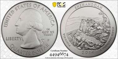 2014-P 25C Shenandoah NP 5 oz Silver SP70