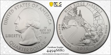 2015-P 25C Blue Ridge Pkwy NP 5 oz Silver SP70