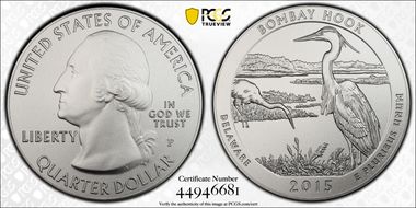 2015-P 25C Bombay Hook NP 5 oz Silver SP68